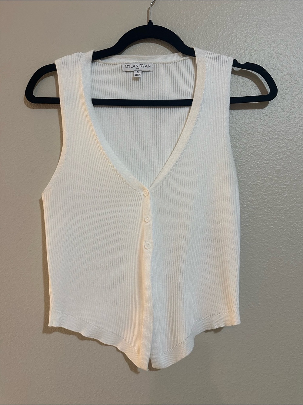 White Ribbed V-Neck Button Tank Top